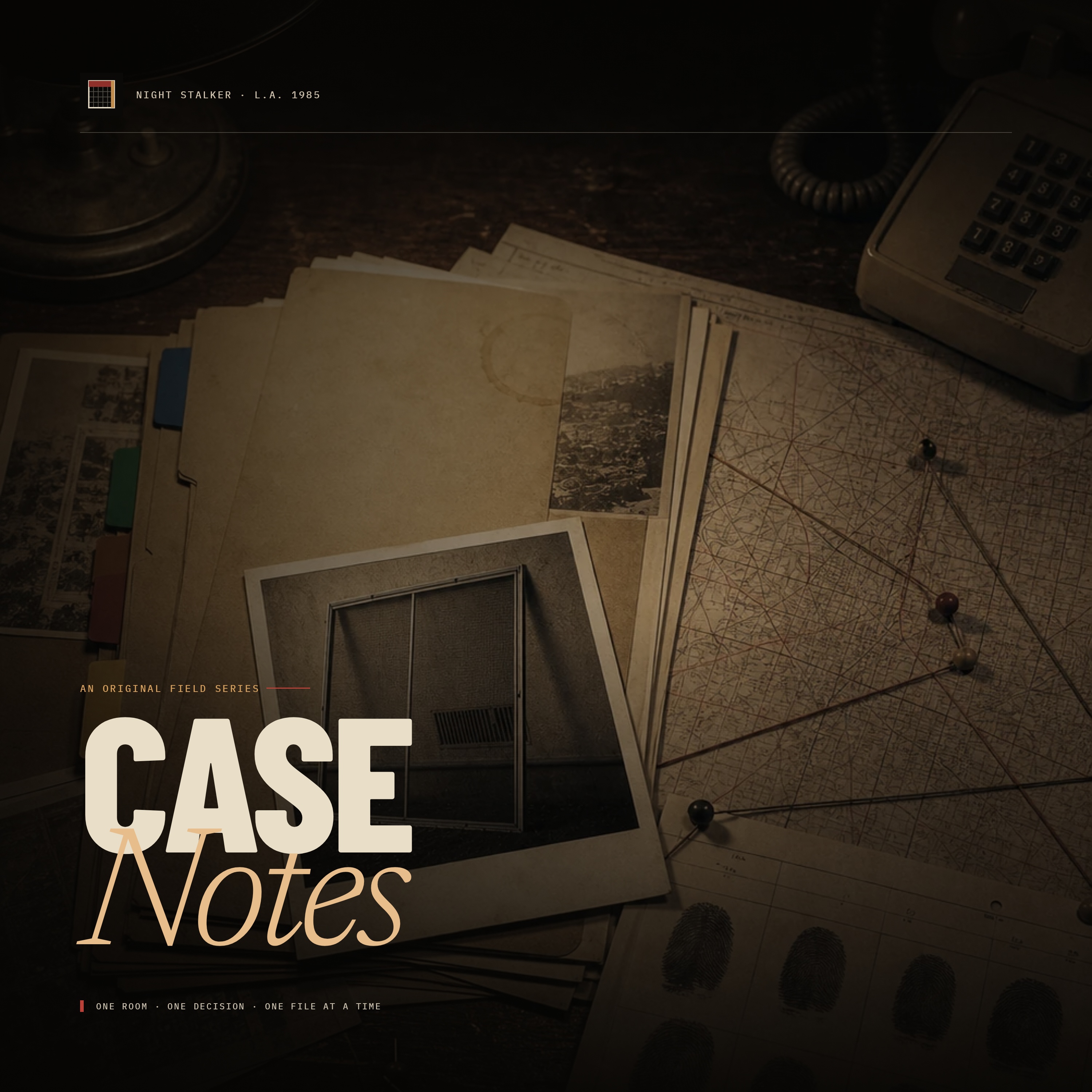 Case Notes cover art showing a period case desk with files and a map